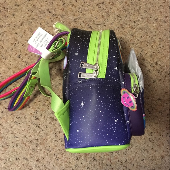 New Lisa Frank Zoomer & Zorbit glow in the dark neon mini Loungefly backpack HTF - Picture 10 of 11